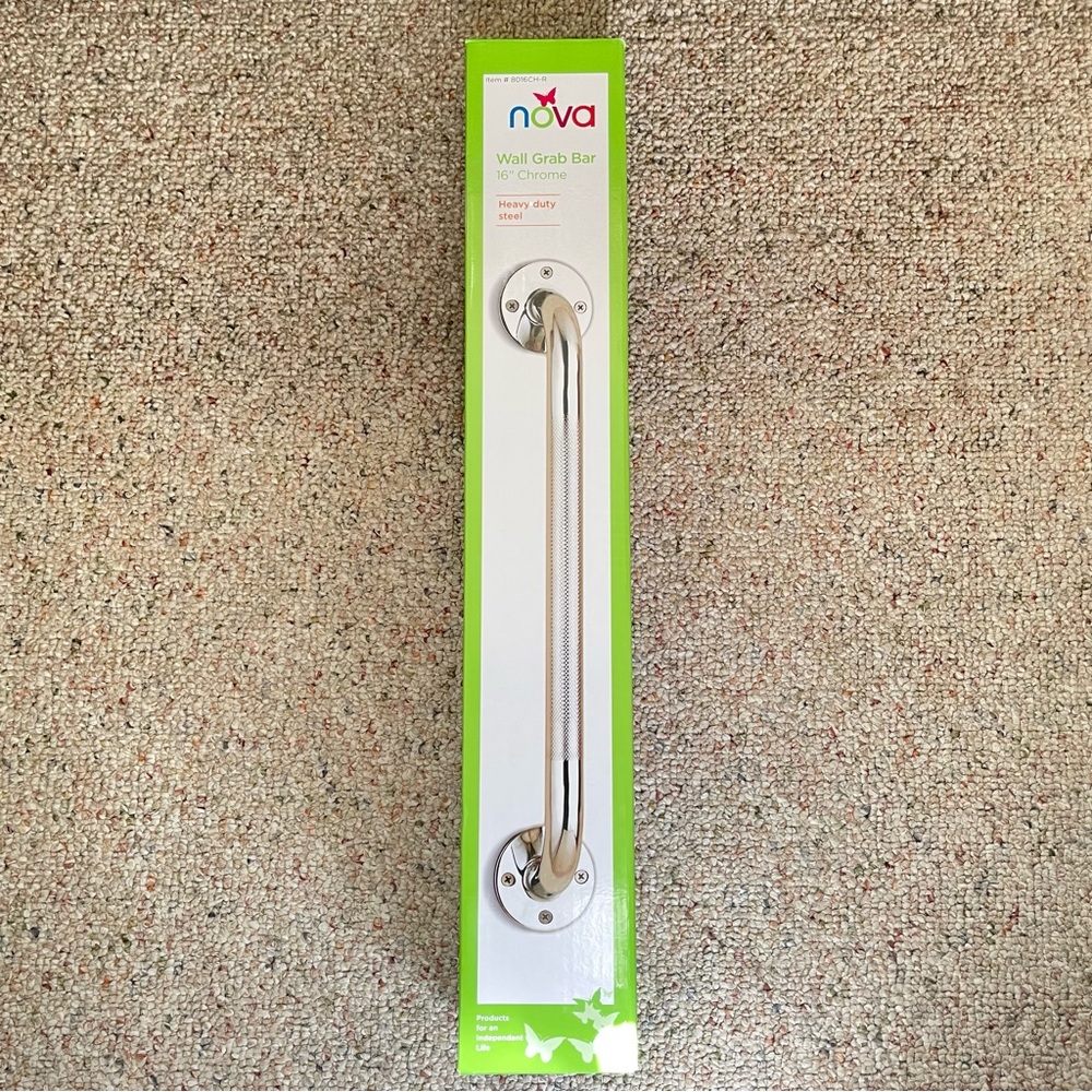 Nova Ortho Med Wall Mounted Grab Bar 16" Chrome Heavy Duty Steel.